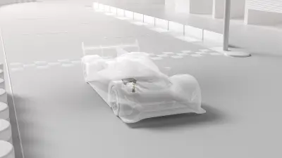 Image of a transparent LMDh prototype in which the inverter is highlighted.